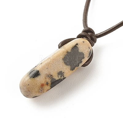 Natural Dalmatian Nugget Pendant Necklace with Cowhide Leather Cord NJEW-JN03882-02-1