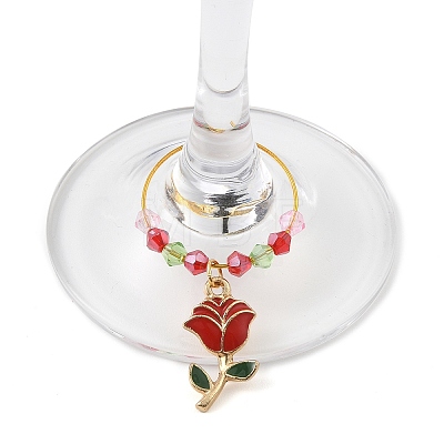 Valentine's Day Theme Rose Alloy Enamel Wine Glass Charms AJEW-JO00196-1