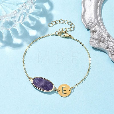 Natural Amethyst Faceted Oval Link Bracelets BJEW-JB10263-02-1