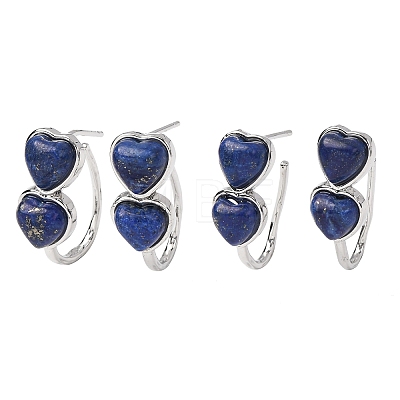 Valentine's Day Heart Natural &Lapis Lazuli Stud Earrings EJEW-T053-01P-12-1