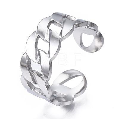 304 Stainless Steel Curb Chain Open Cuff Ring RJEW-T023-41P-1