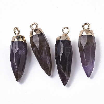 Top Golden Plated Natural Amethyst Pointed Pendants X-G-S359-078F-1