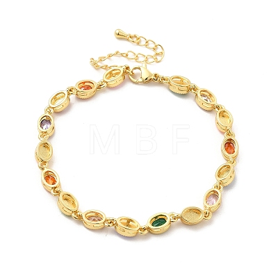 Enamel Evil Eye & Glass Oval Link Chain Bracelet BJEW-G663-01G-01-1