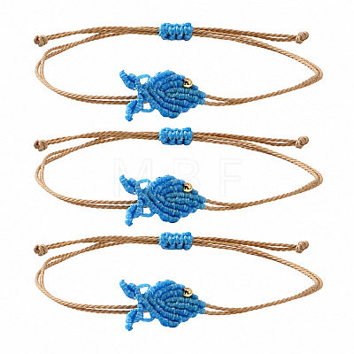 Ocean Adjustable Braided Wax Cord Fish Link Bracelet Sets with Brass Beads for Women XU5174-6-1