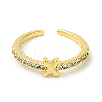 Clear Cubic Zirconia Initial Letter Open Cuff Ring RJEW-H120-09G-X-1