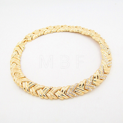 Woven Pattern Alloy with Rhinestone Chain Necklaces & Stud Earrings & Bangles & Rings Sets FS-WG1F788-01-1