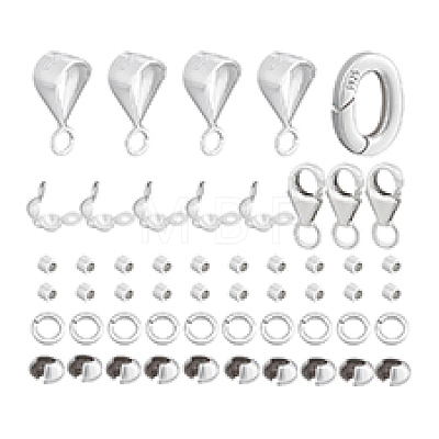 925 Sterling Silver Spring Gate Rings & Tube Bails & Lobster Claw Clasp & Open Jump Rings & Spacer Beads & Crimp Bead Cover FIND-PH0028-32-1