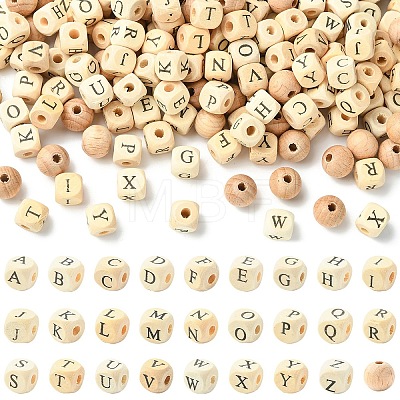 310Pcs 27 Styles Printed Natural Wood Beads WOOD-YW0001-84-1