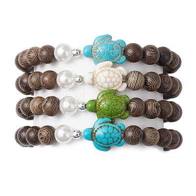 Synthetic Howlite & Turquoise Beaded Stretch Bracelets BJEW-JB111343-1