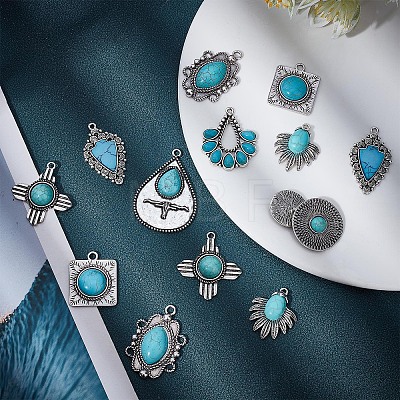 16Pcs 8 Styles Synthetic Turquoise Pendants FIND-SC0003-47-1