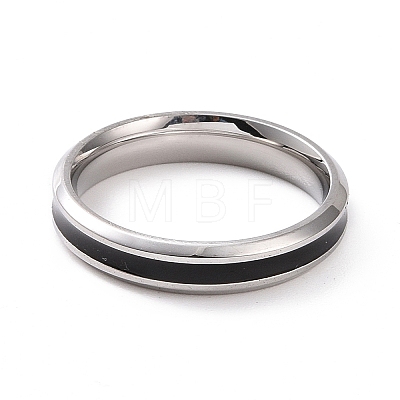 Black Enamel Grooved Line Finger Ring RJEW-I089-24A-1