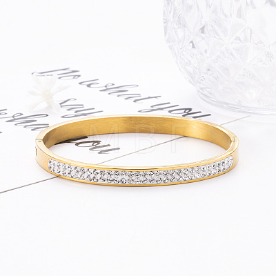 Titanium Steel Rhinestone Hinged Bangles for Women PW-WGDDB51-02-1