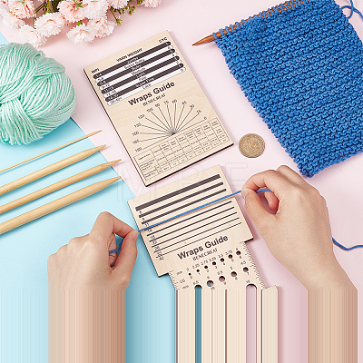 1 Set Rectangle Wooden Wooden Knitting Needle Gauge & Yarn Wrap Guide Board DIY-BC0006-96-1