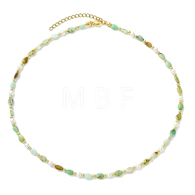 Natural Chalcedony Teardrop and Round White Shell Pearl Beaded Necklaces NJEW-JN06246-01-1