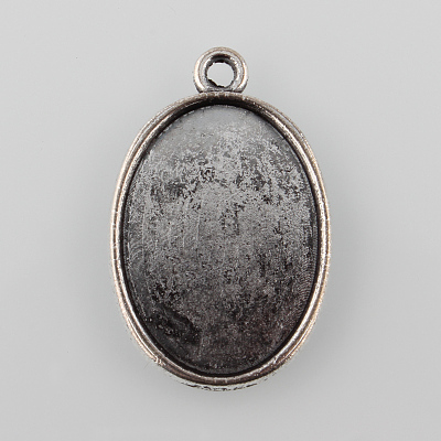 Tibetan Style Antique Silver Alloy Flat Oval Pendant Cabochon Settings TIBEP-M022-37AS-1