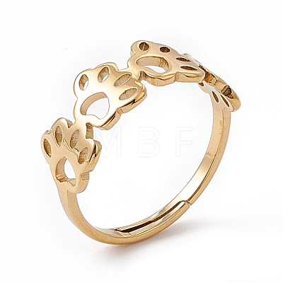 Ion Plating(IP) 201 Stainless Steel Hollow Out Dog Paw Prints Adjustable Ring for Women RJEW-K238-10G-1