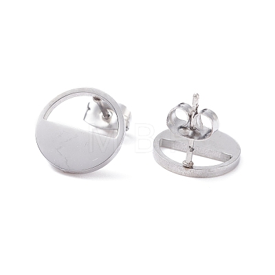 Half Round Hollow 304 Stainless Steel Stud Earrings for Women EJEW-Z017-01P-1