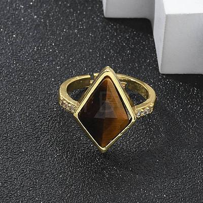 Rhombus Natural Tiger Eye Finger Rings RJEW-B113-01G-04-1