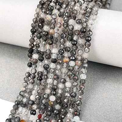 Natural Black Rutilated Quartz Beads Strands G-H003-B05-02A-1