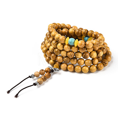 Wrap Style Buddhist Jewelry Bocote Round Beaded Bracelets or Necklaces BJEW-R281-34-1