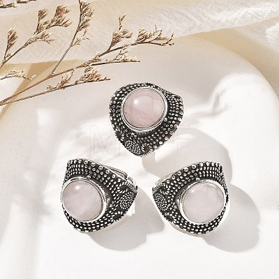 Natural Rose Quartz Adjustable Rings RJEW-I108-03AS-15-1