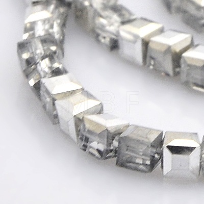 Half Plated Clear Glass Faceted Cube Beads Strands GLAA-A031-3mm-HP02-1