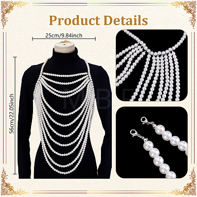 Imitation Pearl White Round Beaded Multi-Layered Shoulder Body Chains for Women AJEW-WH0816-461P-1