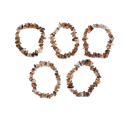 Natural Rutilated Quartz Chip Beaded Stretch Bracelets for Women Men BJEW-L038-01A-1