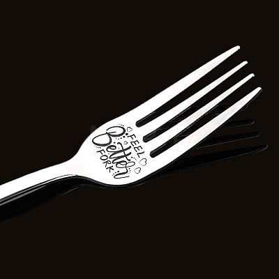 Globleland Word Pattern 304 Stainless Steel Fork AJEW-GL0001-17F-1