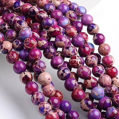 Dyed & Heated Natural Imperial Jasper Round Bead Strands X-G-M274-03-8mm-1