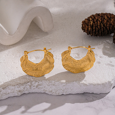 Vintage Style Textured Moon 304 Stainless Steel Hoop Earrings UW4126-1