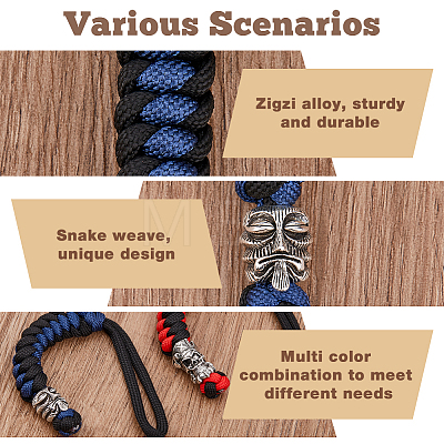 2Pcs 2 Style Braided Polyester EDC Knife Parachute Lanyard Alloy Spartan Skull Bead Pendant Decoration for Men HJEW-HY0001-08-1