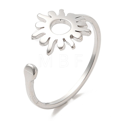 304 Stainless Steel Sun Open Cuff Ring for Women RJEW-M149-05P-1