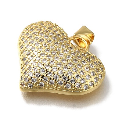 Heart Rack Plating Brass Micro Pave Clear Cubic Zirconia Pendant KK-U019-18G-01-1