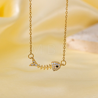Brass Micro Pave Clear and Black Cubic Zirconia Pendant Necklaces for Women FS-WG014CD-13-1