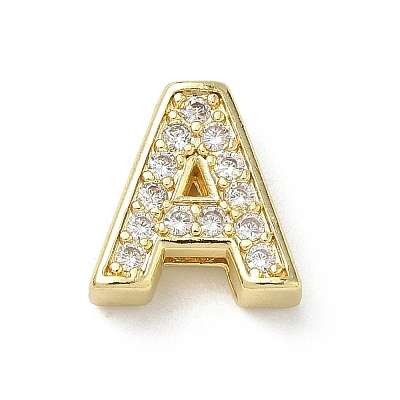 Brass Micro Pave Clear Cubic Zirconia Slide Charms KK-I382-04G-1