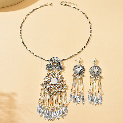 Vintage Alloy Flower & Mirror Pendant Jewelry Set WGD7BC1-02-1