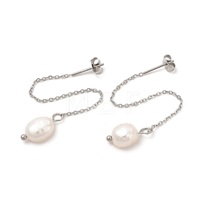 Natural Pearl Beaded Ear Thread EJEW-P219-16P-1