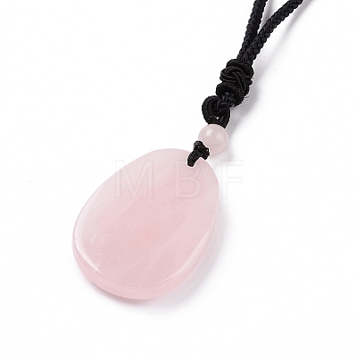 Adjustable Natural Rose Quartz Teardrop with Spiral Pendant Necklace with Nylon Cord for Women NJEW-L171-04E-1