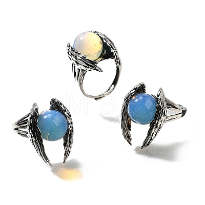 Natural & Synthetic Mixed Gemstone Wings Adjustable Rings RJEW-K241-04AS-1