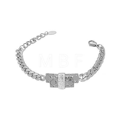 Cubic Zirconia Rectangle Link Bracelet with 304 Stainless Steel Chains BJEW-Q775-01P-1