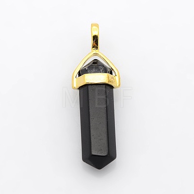 Natural Dyed & Heated Black Agate Bullet Double Terminated Pointed Pendants G-P053-G33O-1