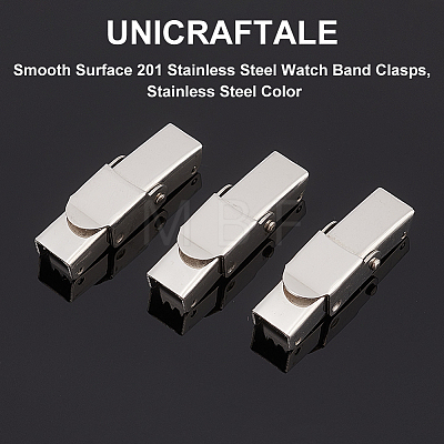 Unicraftale 20Pcs Smooth Surface 201 Stainless Steel Watch Band Clasps STAS-UN0051-87-1