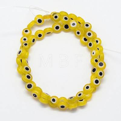 Handmade Evil Eye Lampwork Flat Round Bead Strands LAMP-L058-6mm-01-1