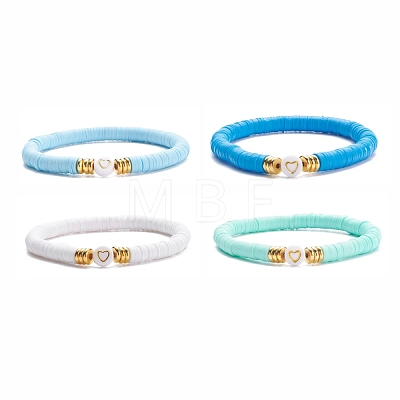 4Pcs 4 Color Handmade Polymer Clay Heishi Surfer Stretch Bracelets Set BJEW-JB07754-1