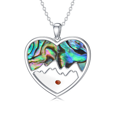 304 Stainless Steel & Natural Paua Shell Heart Mustard Seed Faith Mountain Pendant Necklaces for Women WGD75B3-01-1