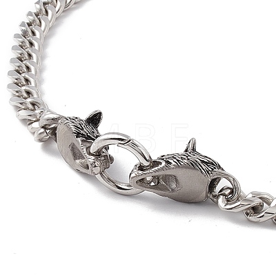 304 Stainless Steel Curb Chains Necklace with Wolf Clasps for Men Women NJEW-E155-07P-1