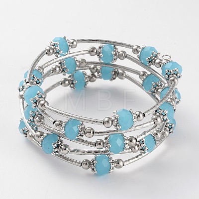 Five Loops Imitation Jade Glass Beaded Wrap Bracelets BJEW-JB02125-1