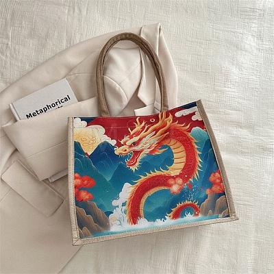 Ethnic Style Dragon Pattern Canvas Shoulder Bags PW-WG42056-01-1