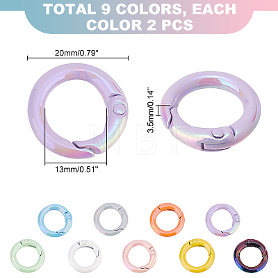   18Pcs 9 Colors Zinc Alloy Spring Gate Rings FIND-PH0010-74-1